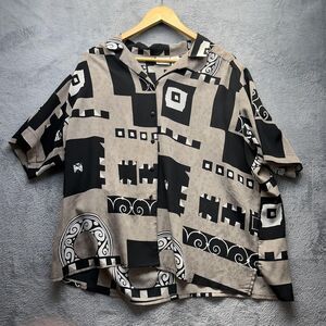 Vintage Whimsigoth Top Womens XXL Black Abstract Geometric Layer Button Up 90s